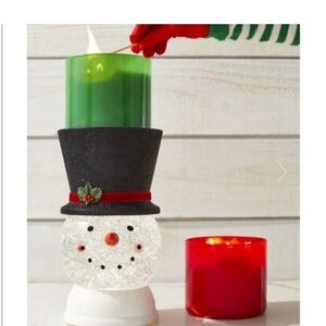 Bath & Body Works Snowman Candle Holder with Green and Red Accents